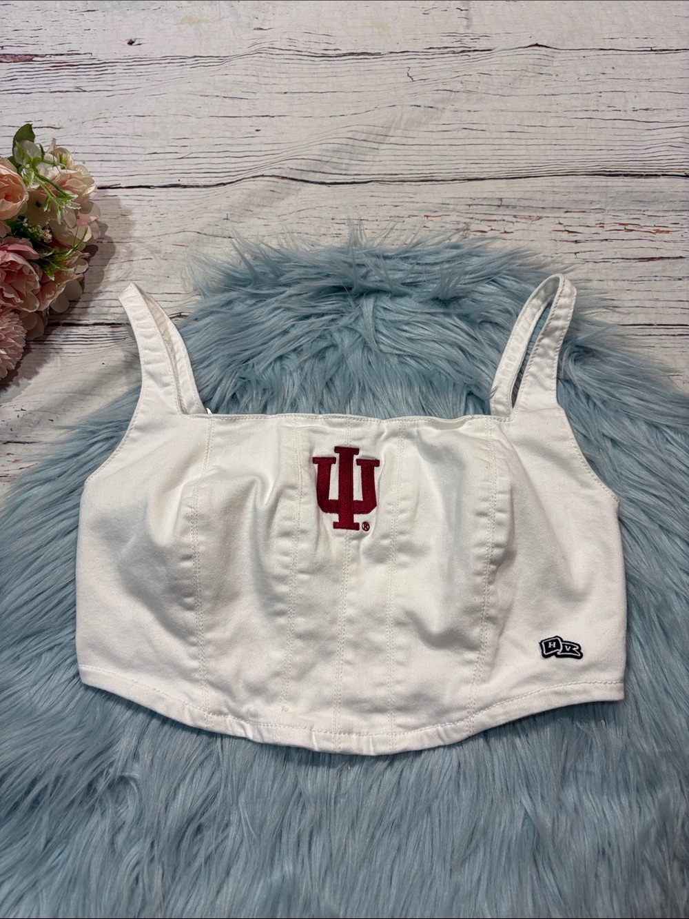 Hype and Vice Indiana University Denim White Corset Crop Top - Picture 5 of 7